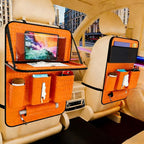 Car Back Seat Organizer, Black Woven Leather Storage Bag, Multifunctional Rear Seat Protector with Tablet Holder, 25.2x17.7 Inches, Abrasion Resistant, Orange