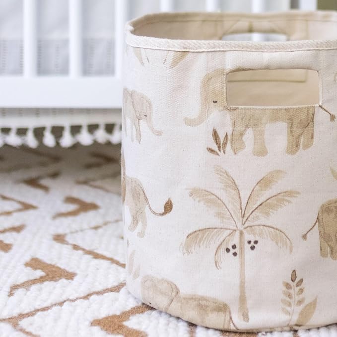 Crane Baby Fabric Round Nursery Storage Basket, Toy Storage, Safari Animal, 13"x12", Toy Basket, Baby Storage Organizer, Toy 