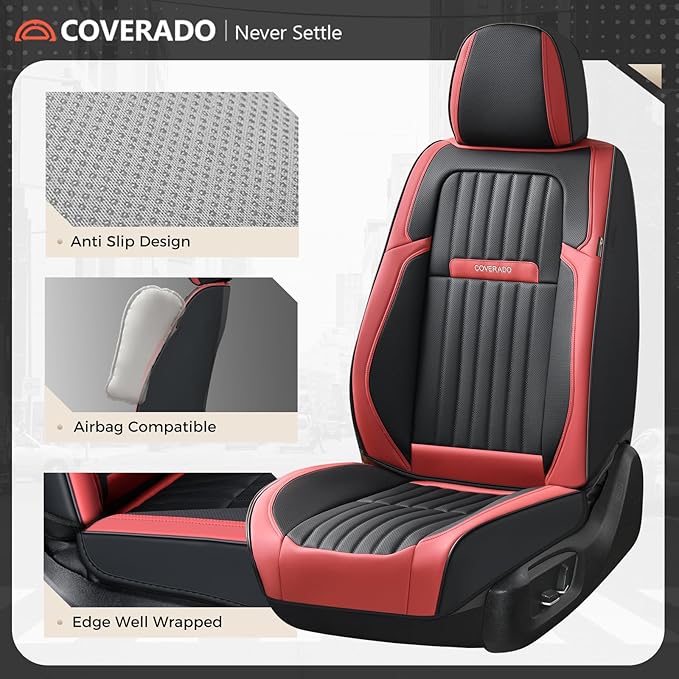 Coverado Car Seat Covers Full Set, Seat Covers for Cars, Car Seat Cover, Car Seat Protector, Leather Car Seat Cushion, Waterp