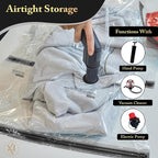 Vacuum Storage Bags 12 Pack Without Hand Pump – Space Saver Compression Bags, Airtight Double-Zip & Triple Valve, Reusable, L
