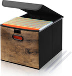 Cinnvoice File Organizer Box with Wood Grain Pattern, Hanging Collapsible File Storage Bins with Lid Plastic Slides for Schoo