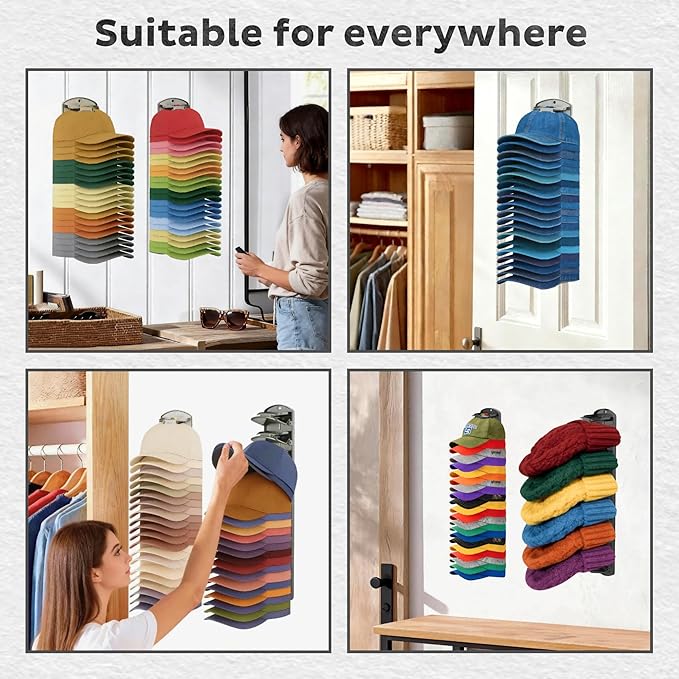 Spring Clip Hat Organizer Hold Storage 40 Caps for Baseball Caps（2-Pack） Wall Mount Closet & Door Hat Rack Holder Hanging Clo