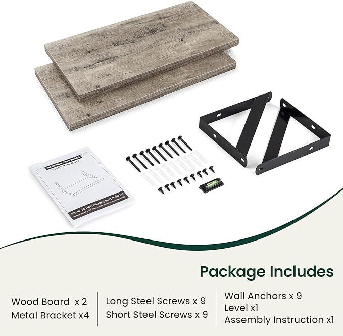 Floating Shelves, 8 Inch Deep Rustic Wood Wall Storage, 16W x 8D Wall Shelves Set of 2, Heavy Duty Metal Brackets, Industrial