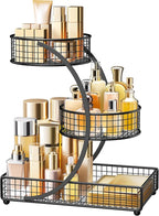 HBlife Makeup Organizer for Vanity, 3 Tier Metal Bathroom Countertop Organizers Skin Care Storage, Bathroom Counter Shelf Ski
