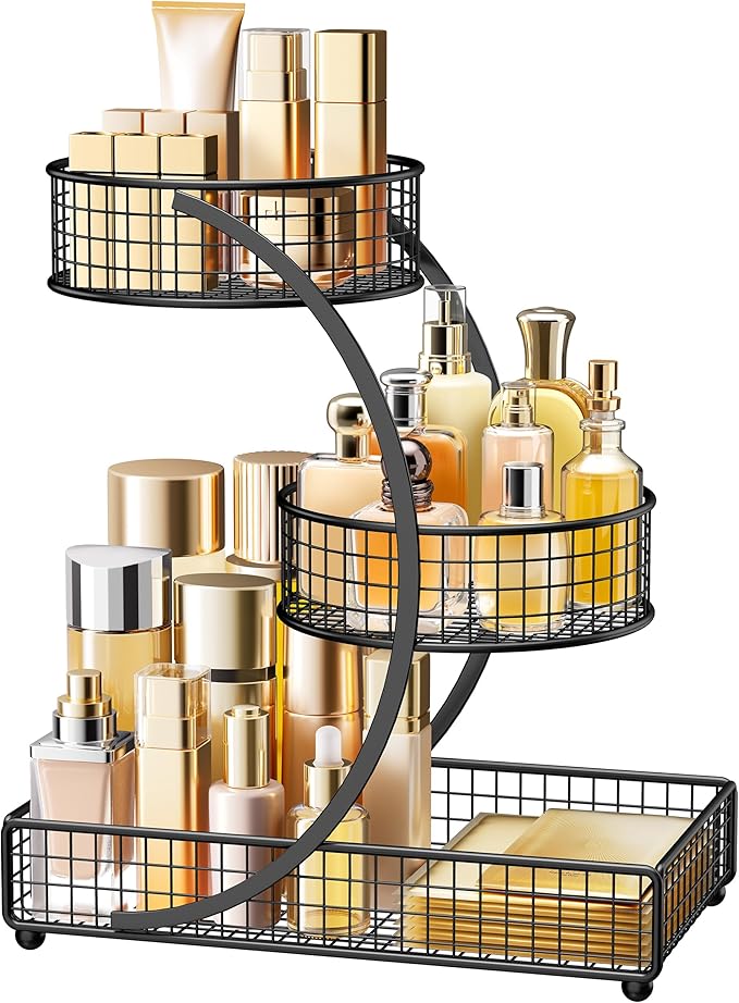 HBlife Makeup Organizer for Vanity, 3 Tier Metal Bathroom Countertop Organizers Skin Care Storage, Bathroom Counter Shelf Ski