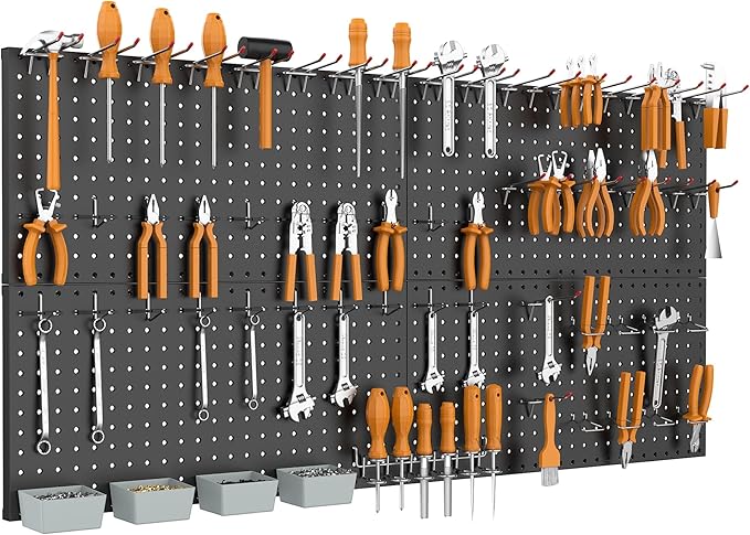 WALMANN Metal Pegboard Kit with Accessories for Wall, Garage Tools Storage Pegboard System for Garage, Workbench, Modular Peg