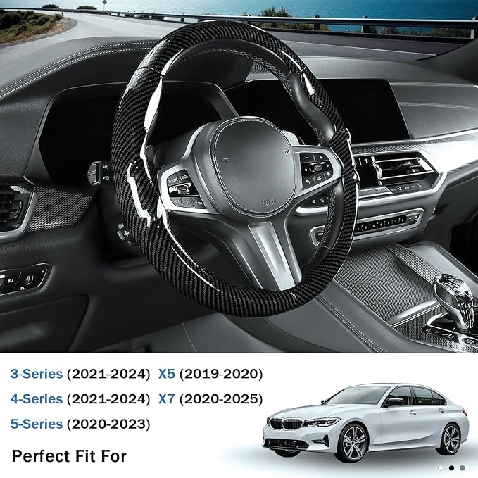 Steering Wheel Cover for BMW 3 4 Series(2021-2024) 5 Series(2020-2023) X5(2019-2020) X7(2020-2025) 328i 320i 330i 325i 528i 535i 530i M3 2 4 7 8 Series X3M X4 X6 XM M2 M4 M5 M8 Z4 i4, Glossy Black