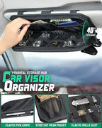 LIVANS Tactical Car Sun Visor Organizer, Automotive Semi-Rigid MOLLE Panel with Zipper Storage Pouch & Glasses Clip, Universal Fit for Trucks, SUVs, Jeeps & Patrol Vehicles (Black)