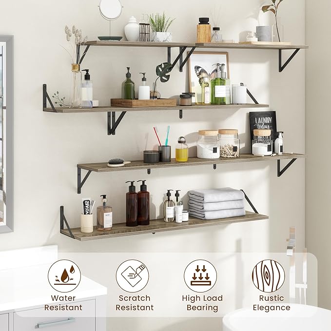 Deep Floating Shelves for Wall,36Wx8D Wall Mounted Shelves Set of 2,Wall Storage Floating Shelf with Sturdy Metal Brackets fo