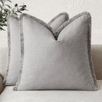 Foindtower Set of 2 Decorative Linen Fringe Throw Pillow Covers Cozy Farmhouse Cushion Cover with Tassels Accent Pillowcase f