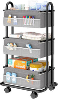 3-Tier Baby Diaper Caddy Organizer Cart, Mobile Nursery Storage Carts with Wheels, 3 Dividers & 6 Mesh Pockets Durable Metal 