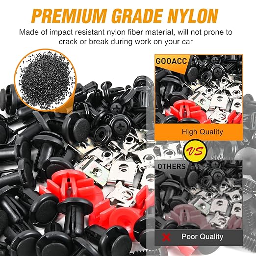 GOOACC 941Pcs Car Retainer Clips and Auto Body Fasteners Assortment-30 Most Popular Sizes Nylon Bumper Fender Rivets with 10 