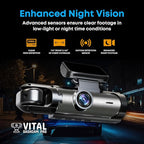 Vital Dash Camera Pro 2026 Dashcam Front and Rear Camera for Cars Dual Car Camera with Night Vision, G-Sensor 24/7 Parking Su