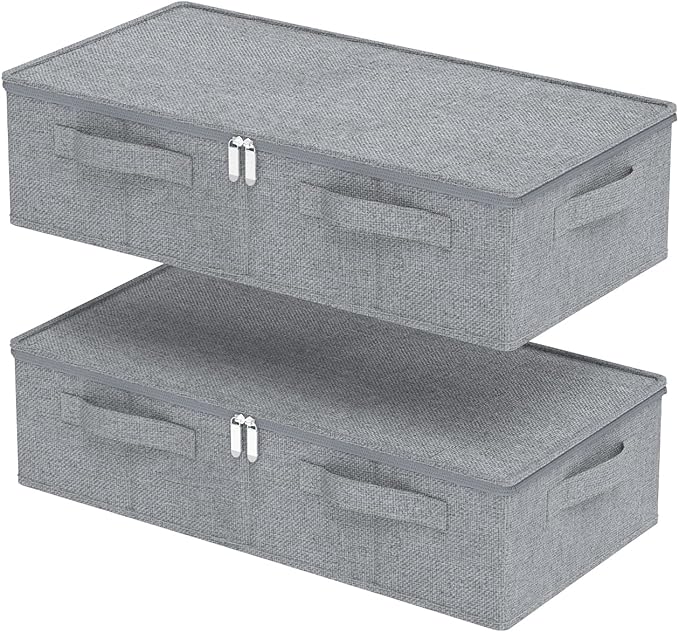 Underbed Storage Box, Foldable Bed Sheet Organizer, Cube Bags Container with Lid for Organizing Clothes, Blankets, Comforter,