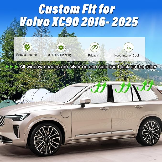 KMF 10pcs Thicken Sun Shades for Volvo XC90 2016-2025 Accessories, Full Car Window Covers Sunshade for Windshield Side Rear, UV Block and Blackout Protect Privacy for Car Camping