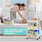 2In1 Baby Diaper Caddy & 3-Tier Rolling Cart, Diaper Caddy Organizer Carts with Dividers, Mobile Metal Utility Cart for Nurse