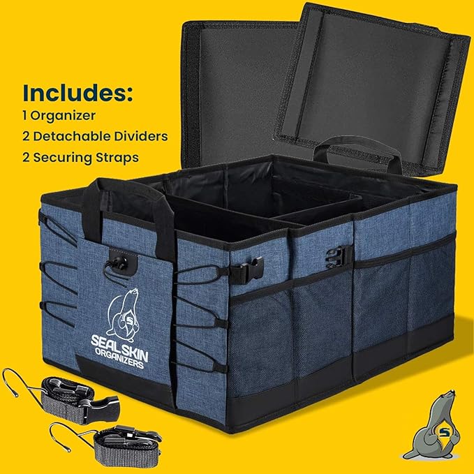 Seal Skin Covers Trunk Organizer for SUV, Car & Truck - Premium Heavy Duty & Collapsible with 3 Adjustable Size - Lightweight &
