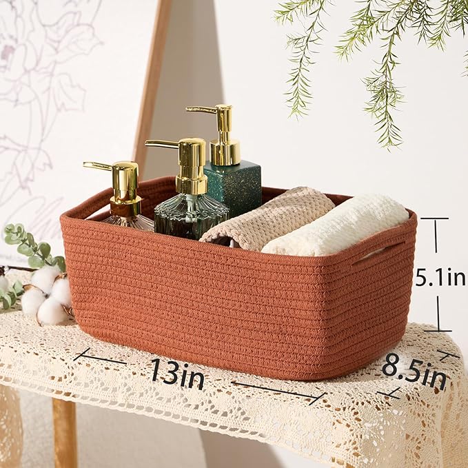 MiniArk Small Storage Baskets for Organizing | Closet Organizer Bins | Shelf Toy Basket | Woven Rope Baskets | Cube Decorativ