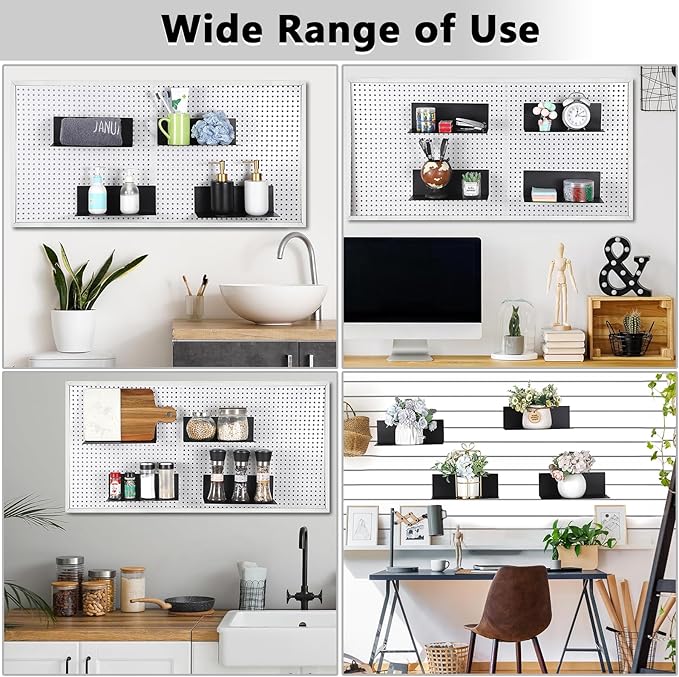 Kokone 6 Pack Magnetic Pegboard Shelves for Storing or Displaying, 10x4.3 Inch Flat Display Shelves for Pegboard, Wall Pegboa