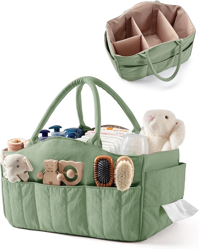 Marscamd Quilted Baby Diaper Caddy with Detachable Dividers and Wipes Pocket, Lightweight Baby Caddy Organizer with Handles a