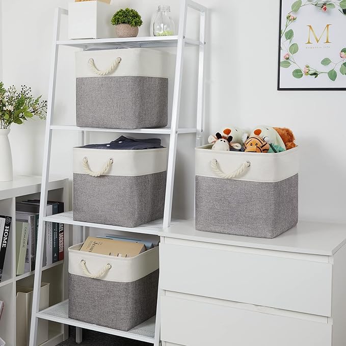Temary Fabric Baskets 12 Inch Storage Cubes Basket with Handle, Clothes Baskets for Gift, Large Bins for Organizing Books, Bl
