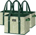 Reusable Grocery Bags 3 Pack - Heavy Duty Reusable Shopping Bags with Hard Bottom & Long Handles, Foldable Utility Tote Bag with Box Shape to Stand Up, 13x10.23x11in, Twill Green