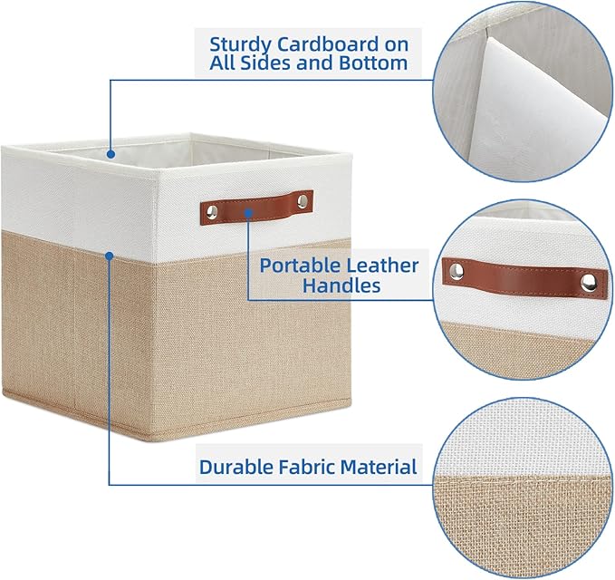 Temary Fabric Storage Cubes Bins, 11 inch Cube Storage Baskets, Foldable Cube Bins Set with Handles, Decorative Storage Boxes