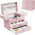 Dajasan Jewelry Boxes for Women Girls, Jewelry Storage Organizer, 4 Layers Large Jewelry Organizer Box with 2 Drawers for Fri