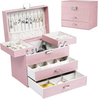 Dajasan Jewelry Boxes for Women Girls, Jewelry Storage Organizer, 4 Layers Large Jewelry Organizer Box with 2 Drawers for Fri