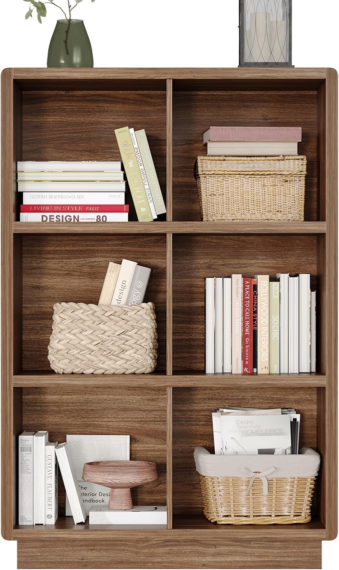 ChooChoo 3-Tier Bookshelf, 6 Cube Storage Organizer, Wooden Bookcase with Storage, Cube Storage Bookshelf for Bedroom and Hom