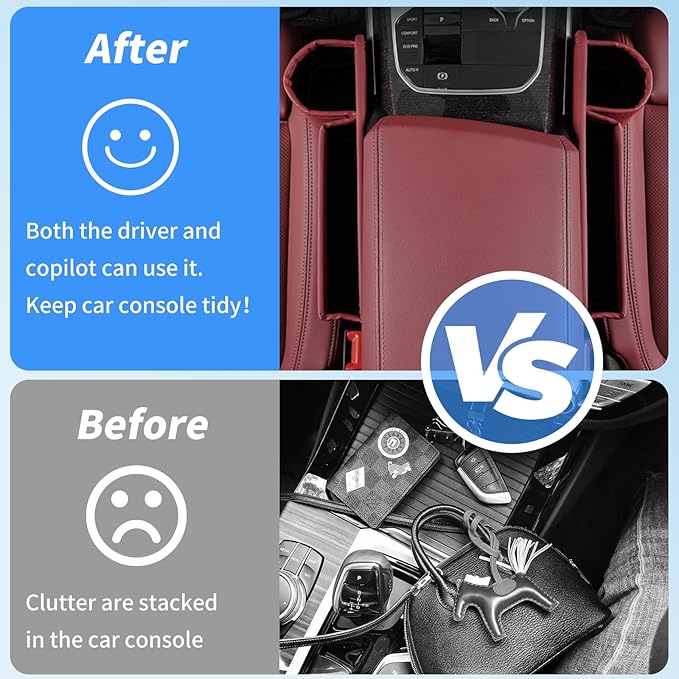 Kwak's 2 Pack Car Seat Gap Filler Organizer, Multifunctional Universal Storage box with Cup Holder for Phone, Glasses (Red)