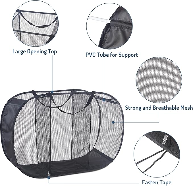 Seiritex Mesh Popup Laundry Hamper 3 Compartment Sortable Horizontal Collapsible Laundry Basket for Clothes Laundry Room Bedr