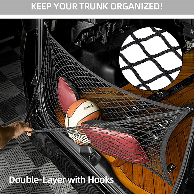 Double-Layer Trunk Cargo Elastic Net for SUV, 35x11 Stretch to 65x25 for Car Organizer Heavy Duty with Hooks