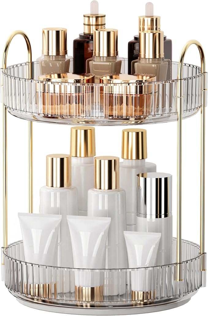 YCIA&DONE 360 Rotating Makeup Organizer and Storage for Vanity Bathroom Countertop, High Capacity Cosmetic Skincare Perfume O