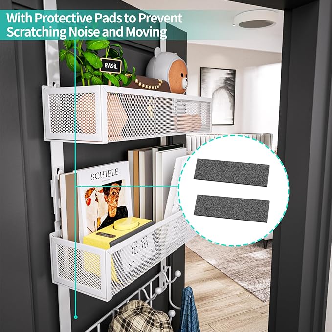HapiRm Over The Door Organizer with Coat Hooks and 2 Baskets, Stainless Steel Rustproof Over The Door Hanger Hooks for Bathro