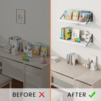 Wall Shelf, Floating Book Shelves with Brackets, 24 inch White Shelves Set of 3, Particle Board Wooden Shelf for Kitchen, Bat