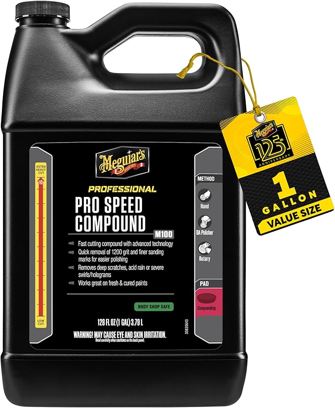 Meguiar's M11032 Mirror Glaze Ultra Pro Speed Compound, Rubbing Compound for Cars Removes Up to 1,200 Grit Sanding Marks and Leaves a Swirl-Free, High-Gloss Finish, 1 Gallon