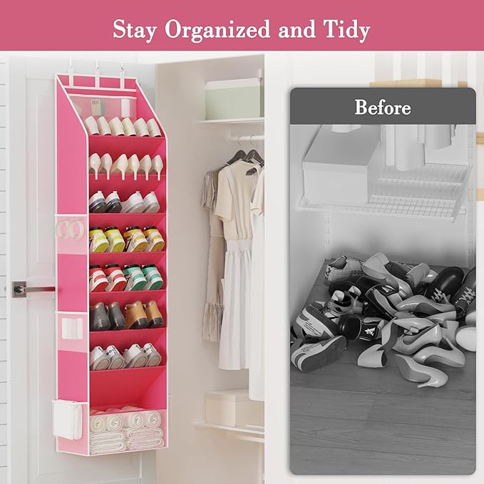 Criusia Shoe Storage, Over the Door Shoe Organizer, Hanging Closet Shoe Storage with Large Deep Pockets, Fits 16–24 Pairs of 