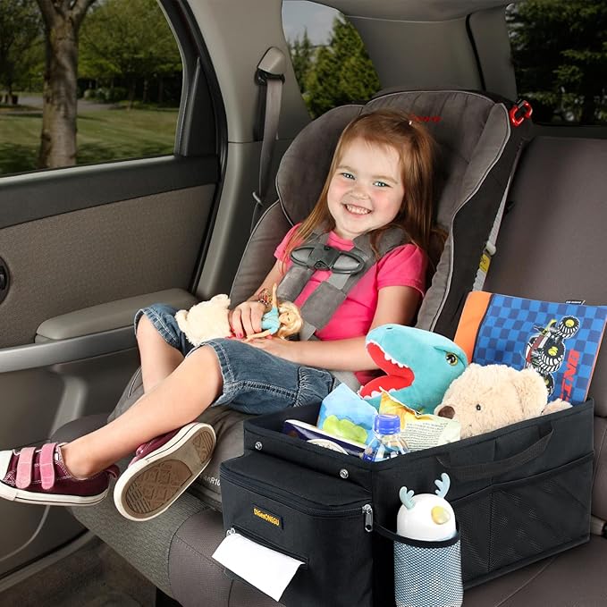 Car Seat Organizer-Car Organizer Front Seat Back Seat,Car Organizers and Storage,Passenger Seat Organizer with Lid Tissue Box Cup Holder (Grey) (Black)