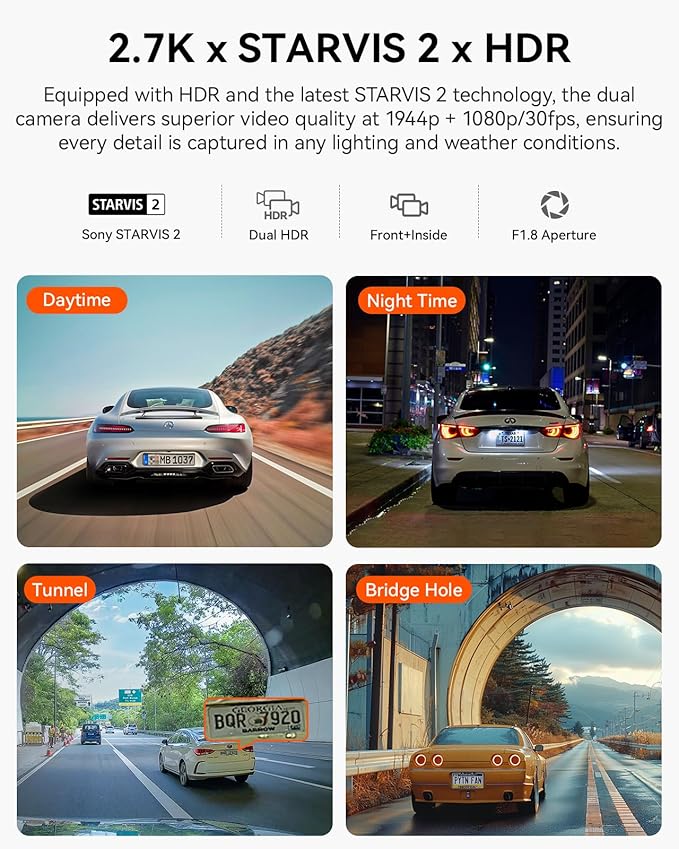 Vantrue N2X 2.7K Dash Cam Front and Inside, 5G WiFi Dual Dash Camera for Car with HDR IR Night Vision, STARVIS 2, GPS, 2.5K/6