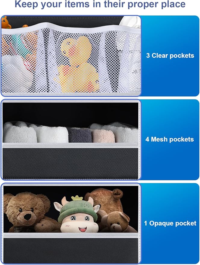 Over the Door Organizer Storage - 5 Tier Hanging Storage shelves Door Organizer with Pockets, Anti Tilt 44 lb Load Behind Doo