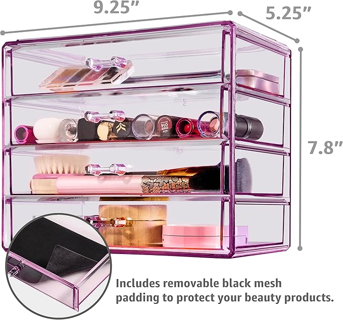 Sorbus Makeup Organizer - 4 Drawer Acrylic Make Up Organizers and Storage for Cosmetics, Jewelry, Beauty Supplies, Clear Make