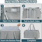 Standing Extra Large Utility Tote Bag with Hard Bottom & Hard Sides, Heavy Duty Reusable Grocery Bags with Handles & 3 Pockets for Shopping, Beach, Picnics, Car (22.5"x11"x12", Grey)