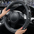 CAR PASS 11 PCS Bling Diamond Car Mats Set for Women Girls, Sparkly Rhinestone Steering Wheel Cover, Waterproof Floor Mats Un