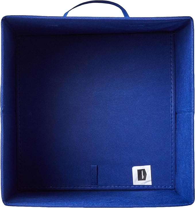 Amazon Basics Collapsible Fabric Storage Bins with Handles, Cube Organizer for Home Organization, 10.5"x10.5"x11", Navy, 6-Pa