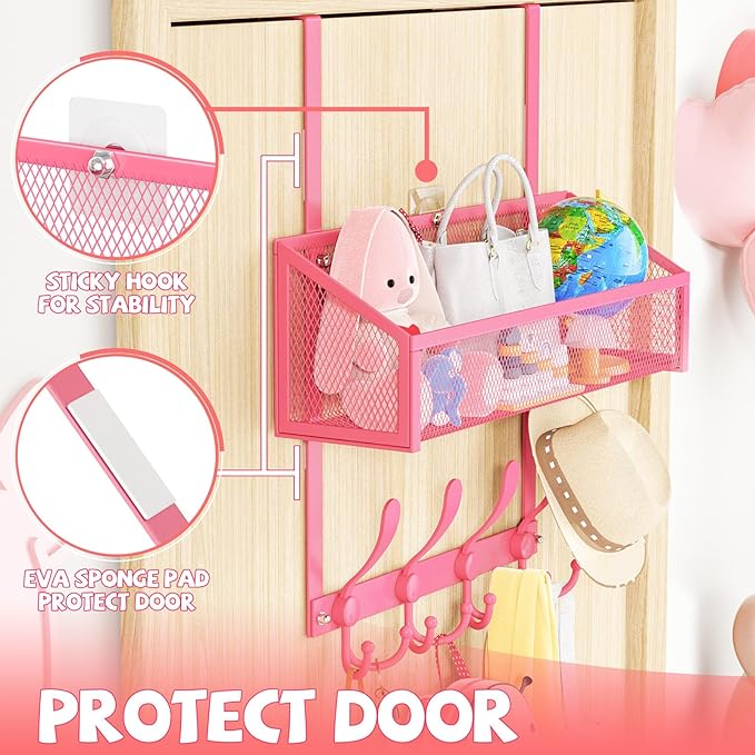 Kaiferty Over The Door Hooks Organizer, Coat Rack Over The Door Storage Hanger Towel Rack, Back of Door Storage Organizer for