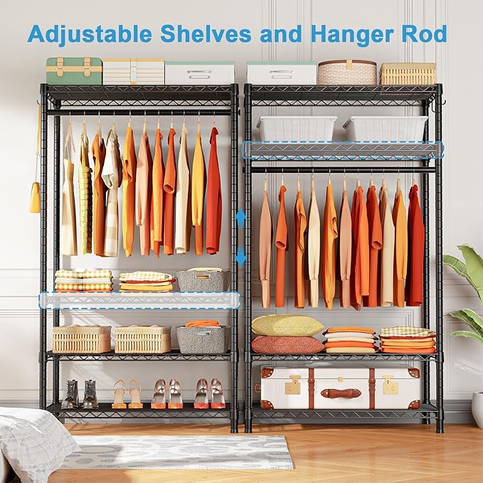 Ulif H4 Portable Closets, 4-Tier Metal Clothes Garment Rack for Bedroom and Cloakroom, Clothing Closet Storage and Organizer 
