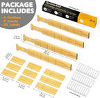 SpaceAid Bamboo Drawer Dividers with Inserts and Labels, 4 Dividers with 9 Inserts (17-22 in), Bag Storage Organizer (4 Pack)