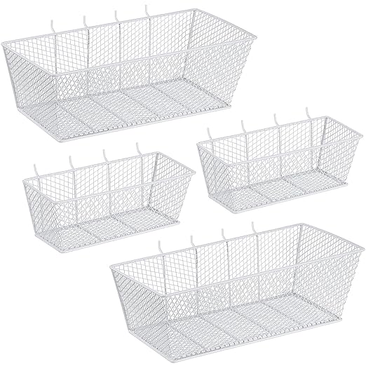 Sieral 4 Pcs Pegboard Baskets Metal Wire Shelf Baskets Peg Board Organizer Accessories Wall Mount Organizer Attachments for G