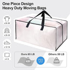 VELVETSURE 12 Pack Heavy Duty Large Moving Bags W/Backpack Straps - Strong Handles & Zippers, Storage Totes For Space Saving,